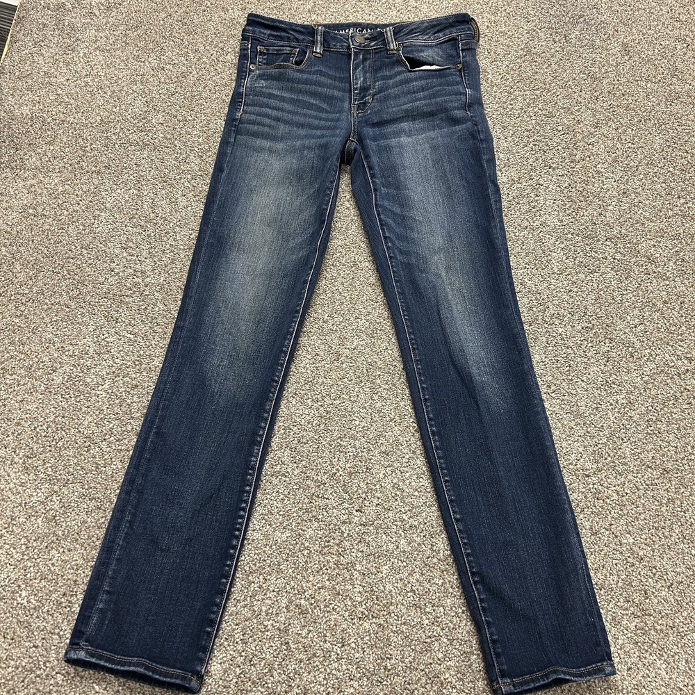 American Eagle Outfitters Skinny Jeans Womens 8 Tall Med Wash Blue Stretch Denim